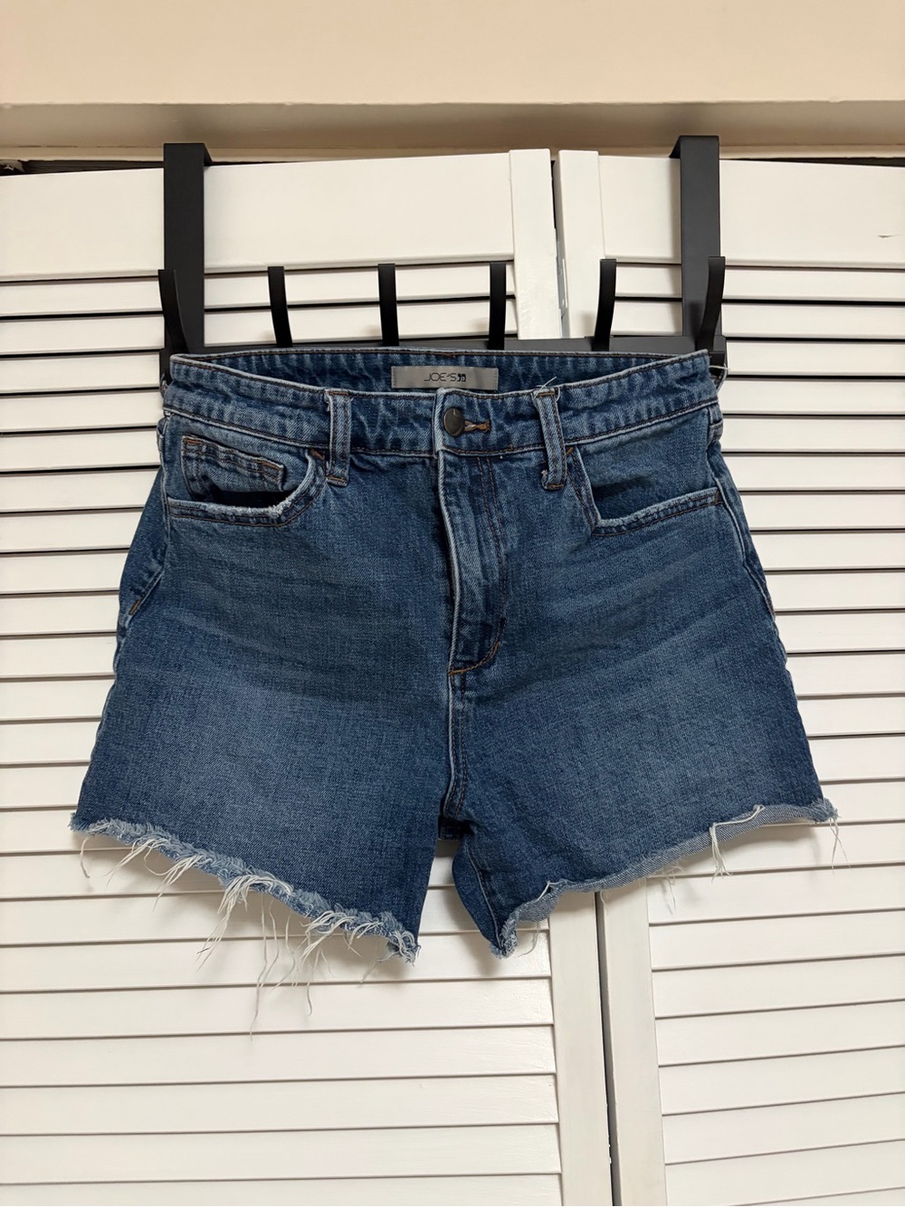 Joey Dark Blue Denim Cutoff Shorts with Frayed Hem
